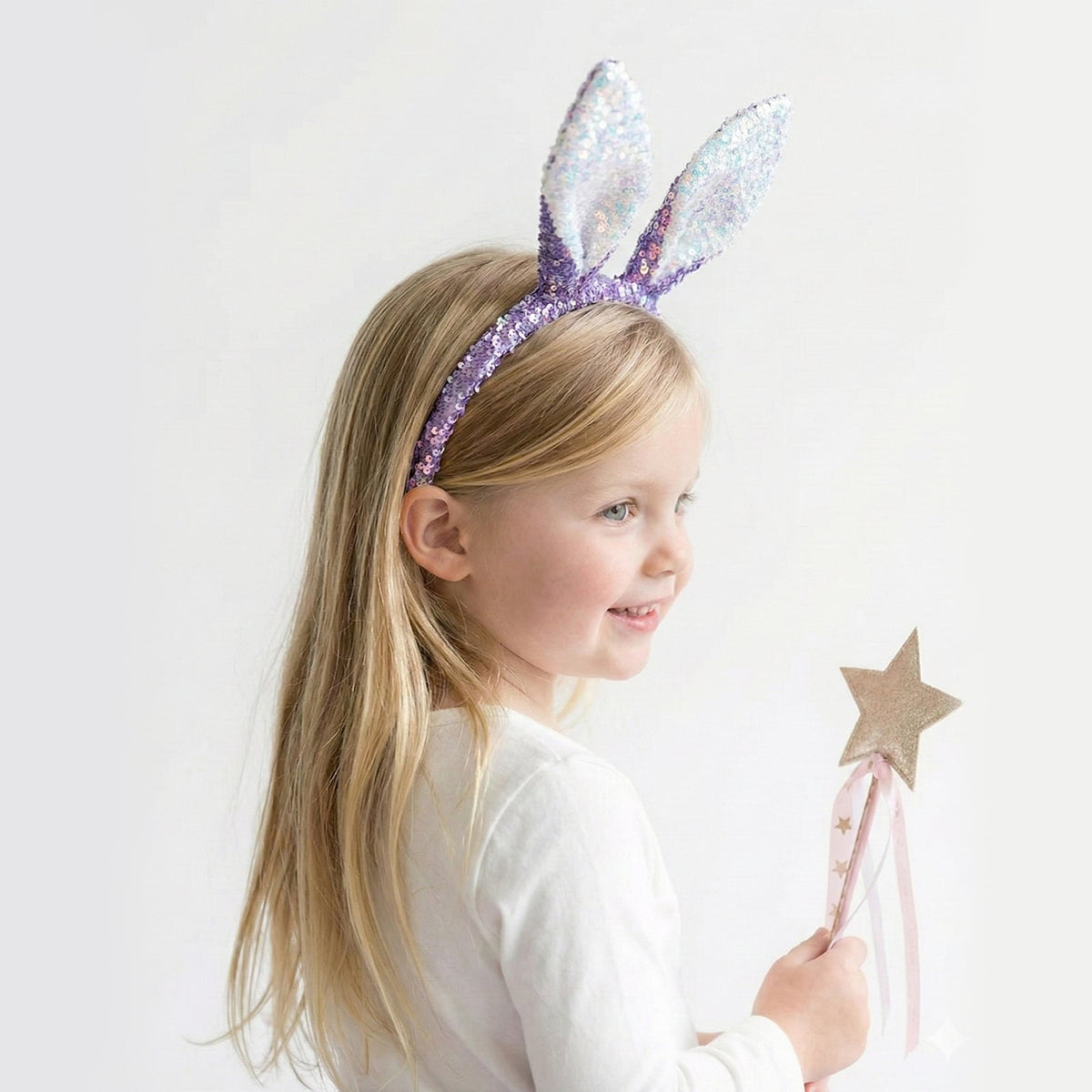 3PACK Glitter Bunny Ears Headband for Girls Dress Up & Costume Parties - ForBaysyAngel