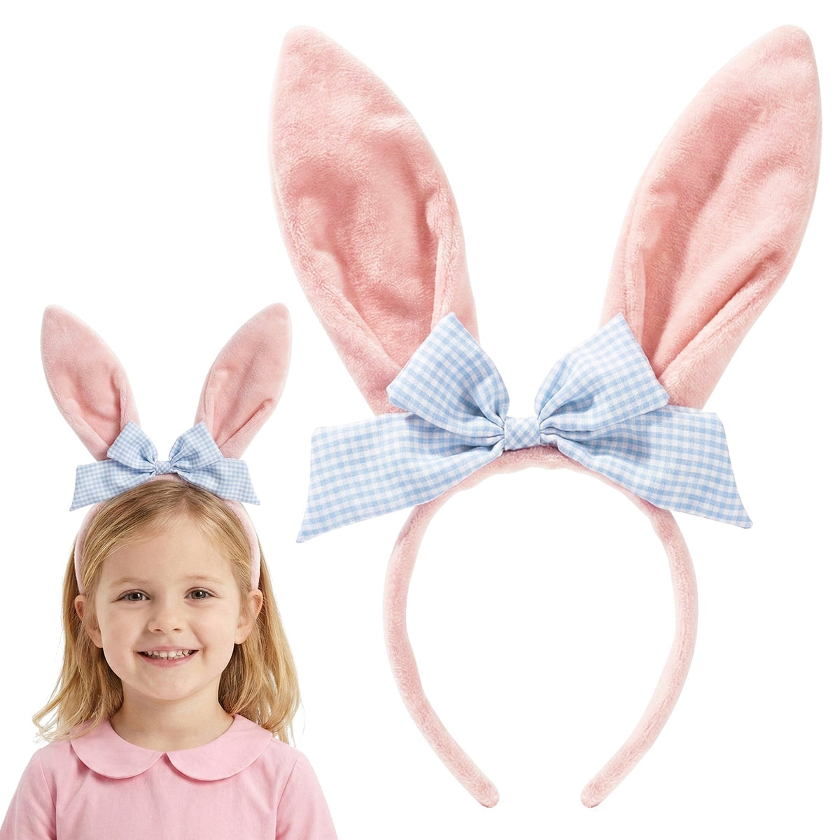 Classic Cottage Bunny Headband Velvet Ears with Bow - ForBaysyAngel