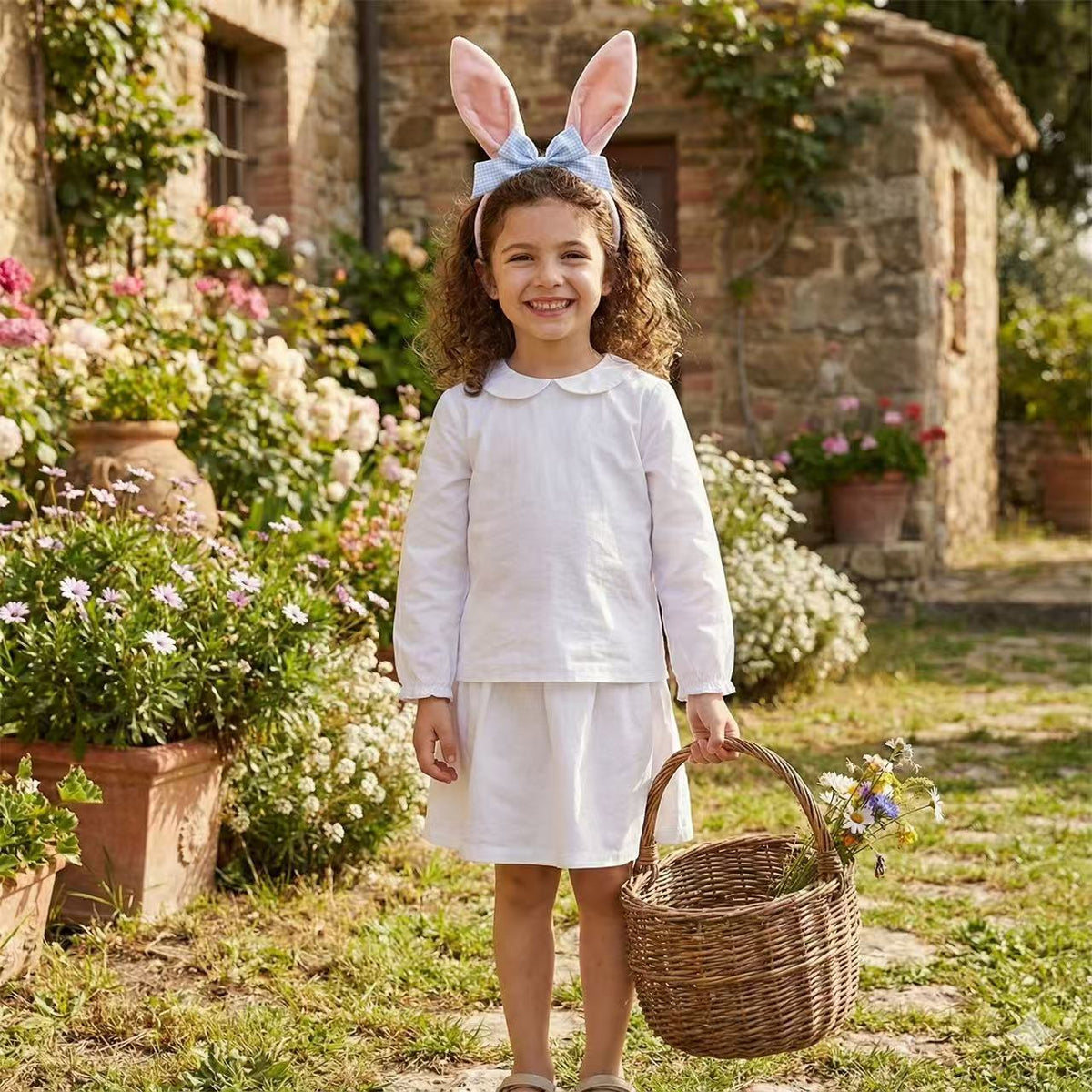 Classic Cottage Bunny Headband Velvet Ears with Bow - ForBaysyAngel