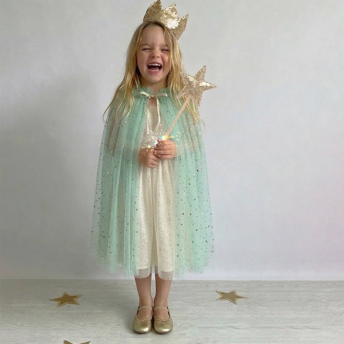Fairy Dress Up Tulled Cape with Star Wand & Crown Headband - ForBaysyAngel