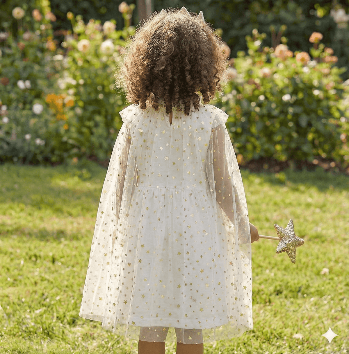 Fairy Dress Up Tulled Cape with Star Wand & Crown Headband - ForBaysyAngel