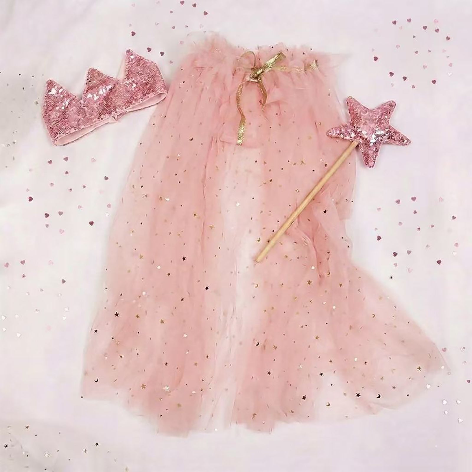 Fairy Dress Up Tulled Cape with Star Wand & Crown Headband - ForBaysyAngel