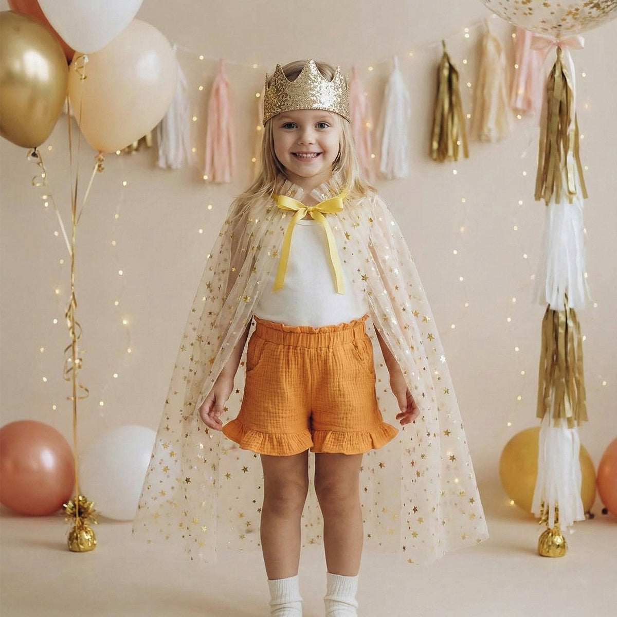 Fairy Dress Up Tulled Cape with Star Wand & Crown Headband - ForBaysyAngel