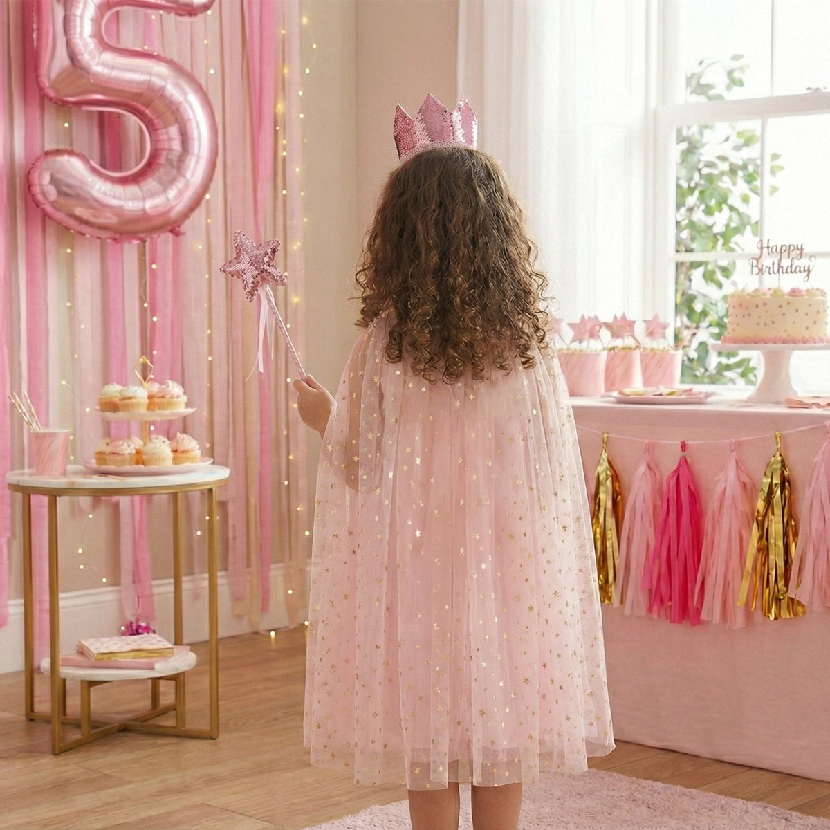 Fairy Dress Up Tulled Cape with Star Wand & Crown Headband - ForBaysyAngel