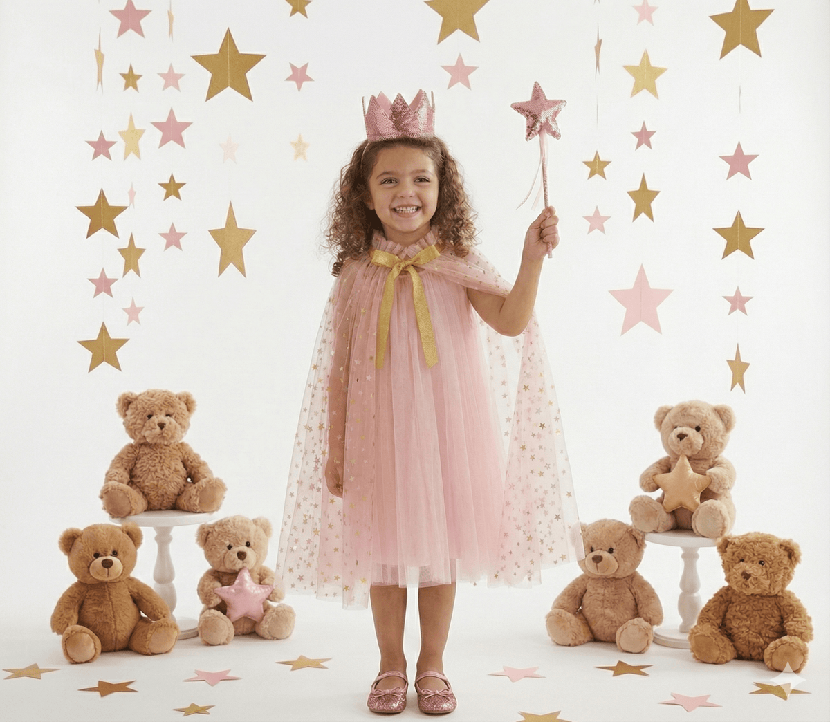 Fairy Dress Up Tulled Cape with Star Wand & Crown Headband - ForBaysyAngel