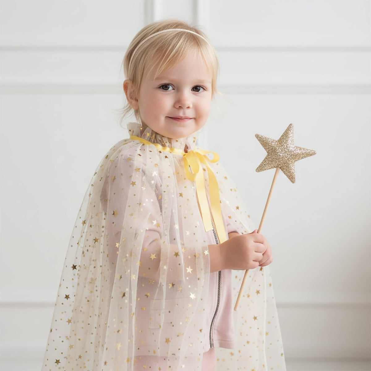 Fairy Dress Up Tulled Cape with Star Wand & Crown Headband - ForBaysyAngel