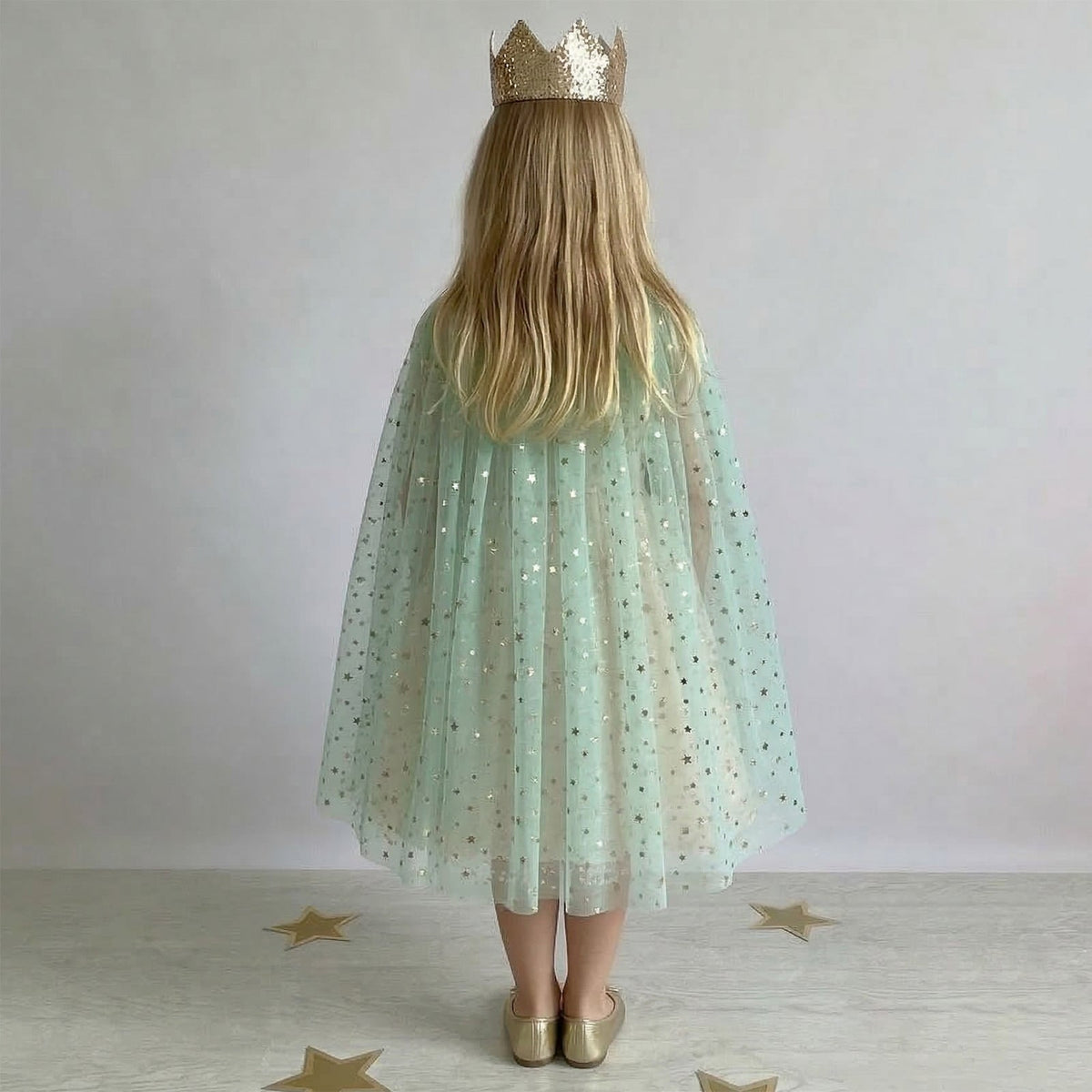 Fairy Dress Up Tulled Cape with Star Wand & Crown Headband - ForBaysyAngel