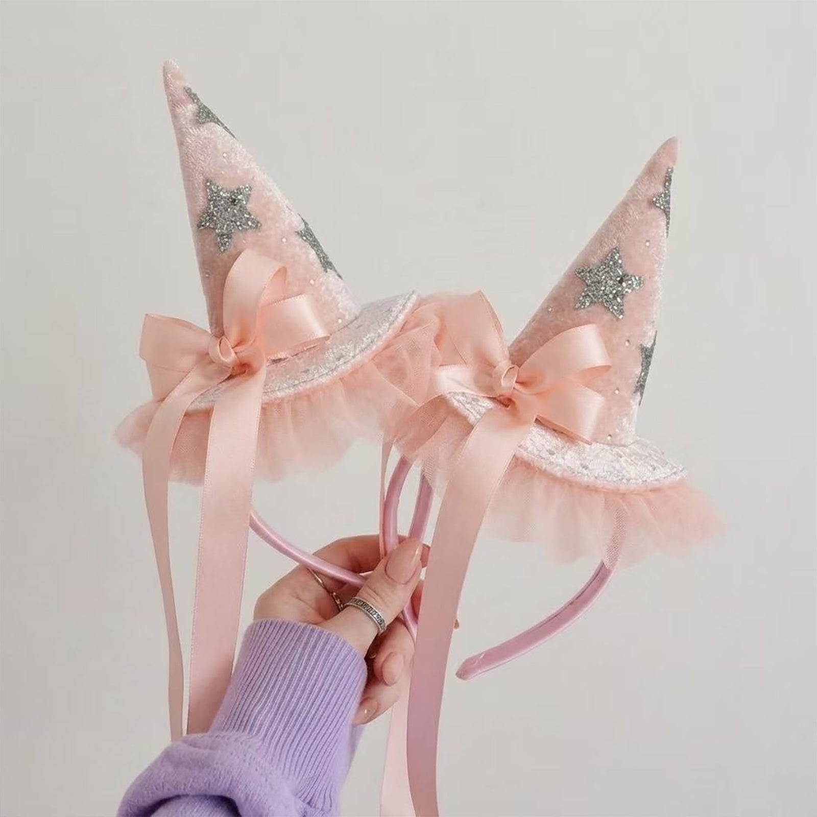 Glitter Witch Hat Headband for Girls Halloween Party Hat with Satin Bow - ForBaysyAngel