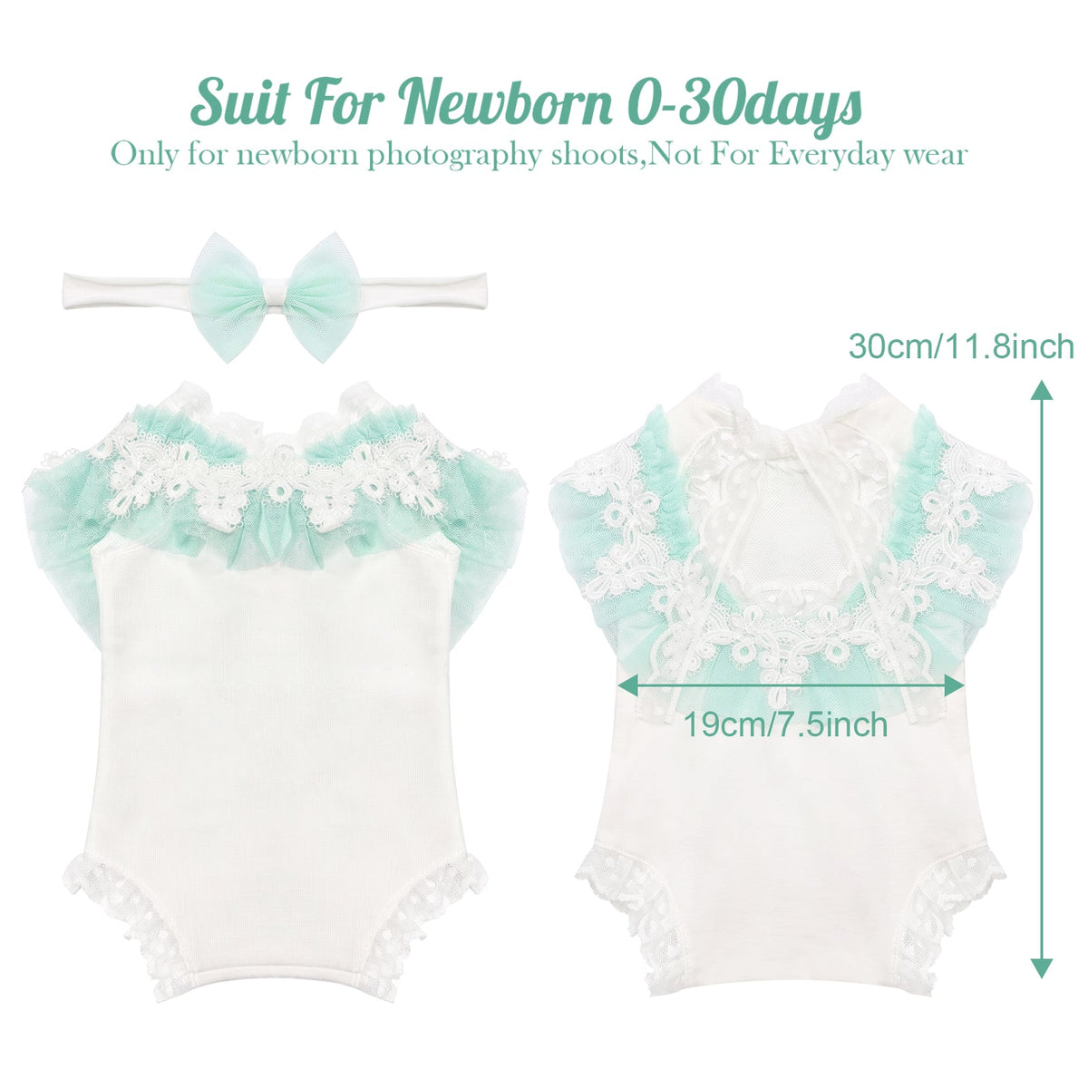 Lace Newborn Romper Set with Headband Infant Girl Photo Prop Outfit - ForBaysyAngel
