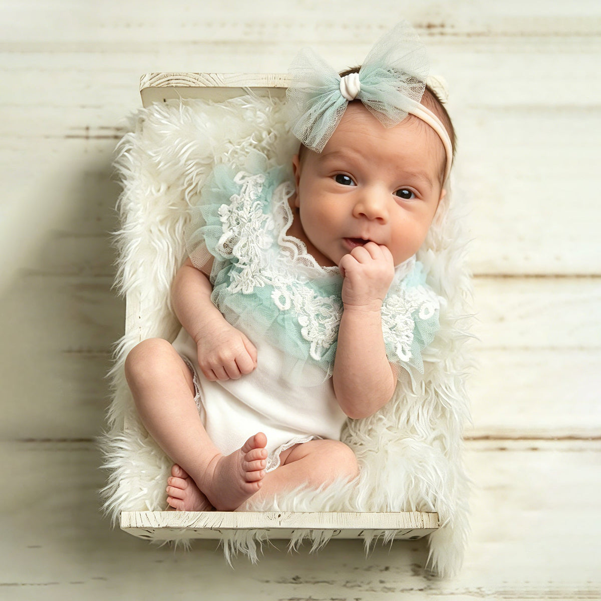 Lace Newborn Romper Set with Headband Infant Girl Photo Prop Outfit - ForBaysyAngel