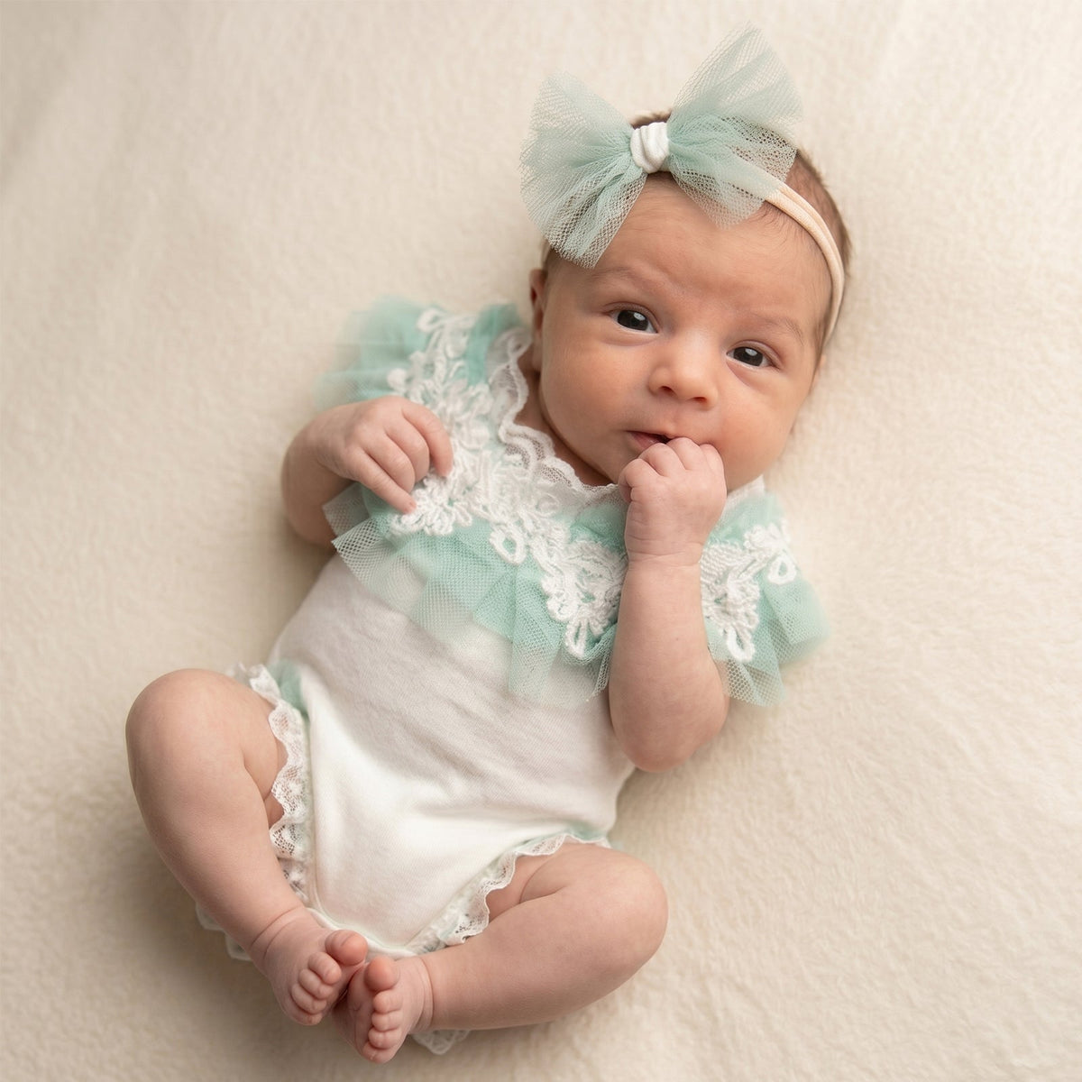 Lace Newborn Romper Set with Headband Infant Girl Photo Prop Outfit - ForBaysyAngel