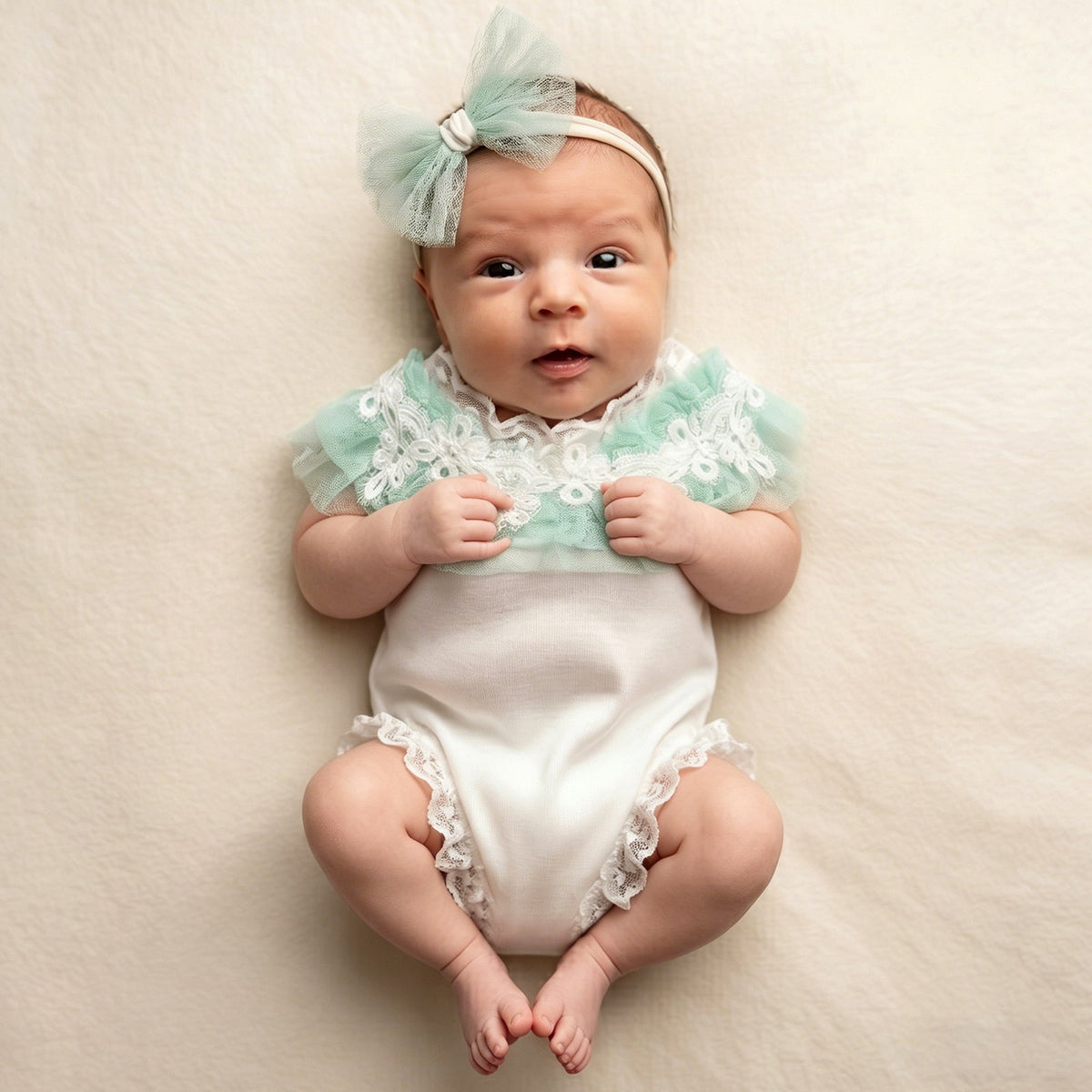 Lace Newborn Romper Set with Headband Infant Girl Photo Prop Outfit - ForBaysyAngel