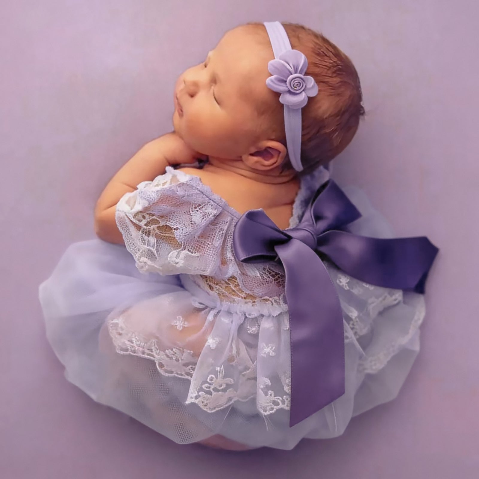 Lavender Lace Newborn Photography Romper & Headband Set - ForBaysyAngel