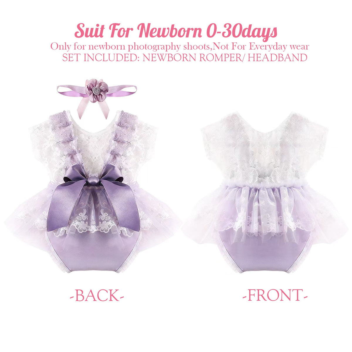 Lavender Lace Newborn Photography Romper & Headband Set - ForBaysyAngel