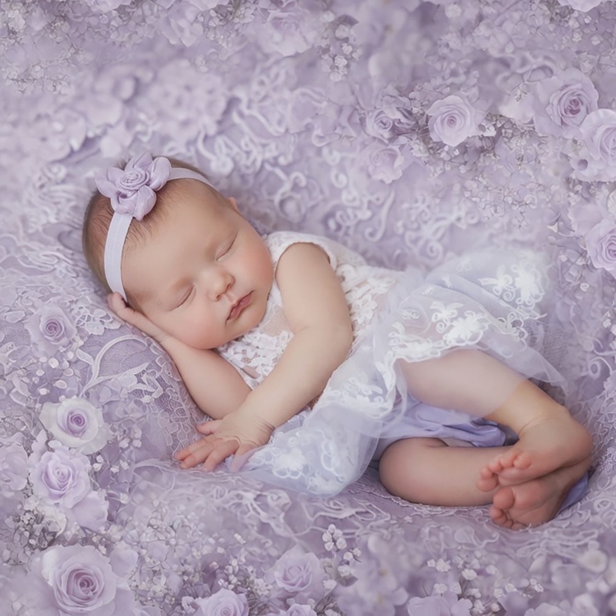 Lavender Lace Newborn Photography Romper & Headband Set - ForBaysyAngel