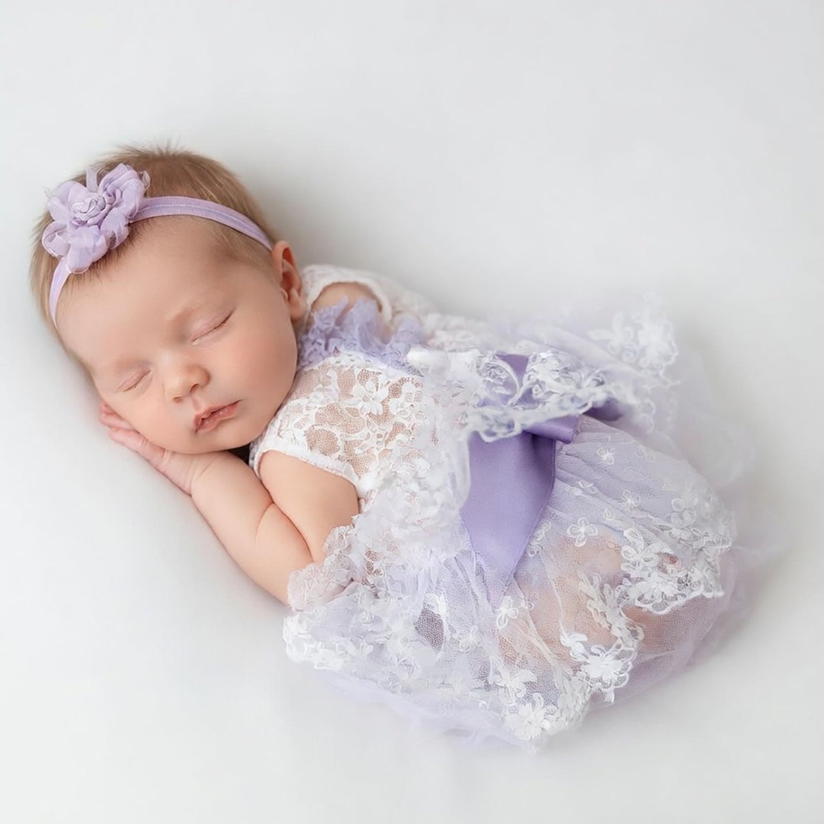 Lavender Lace Newborn Photography Romper & Headband Set - ForBaysyAngel