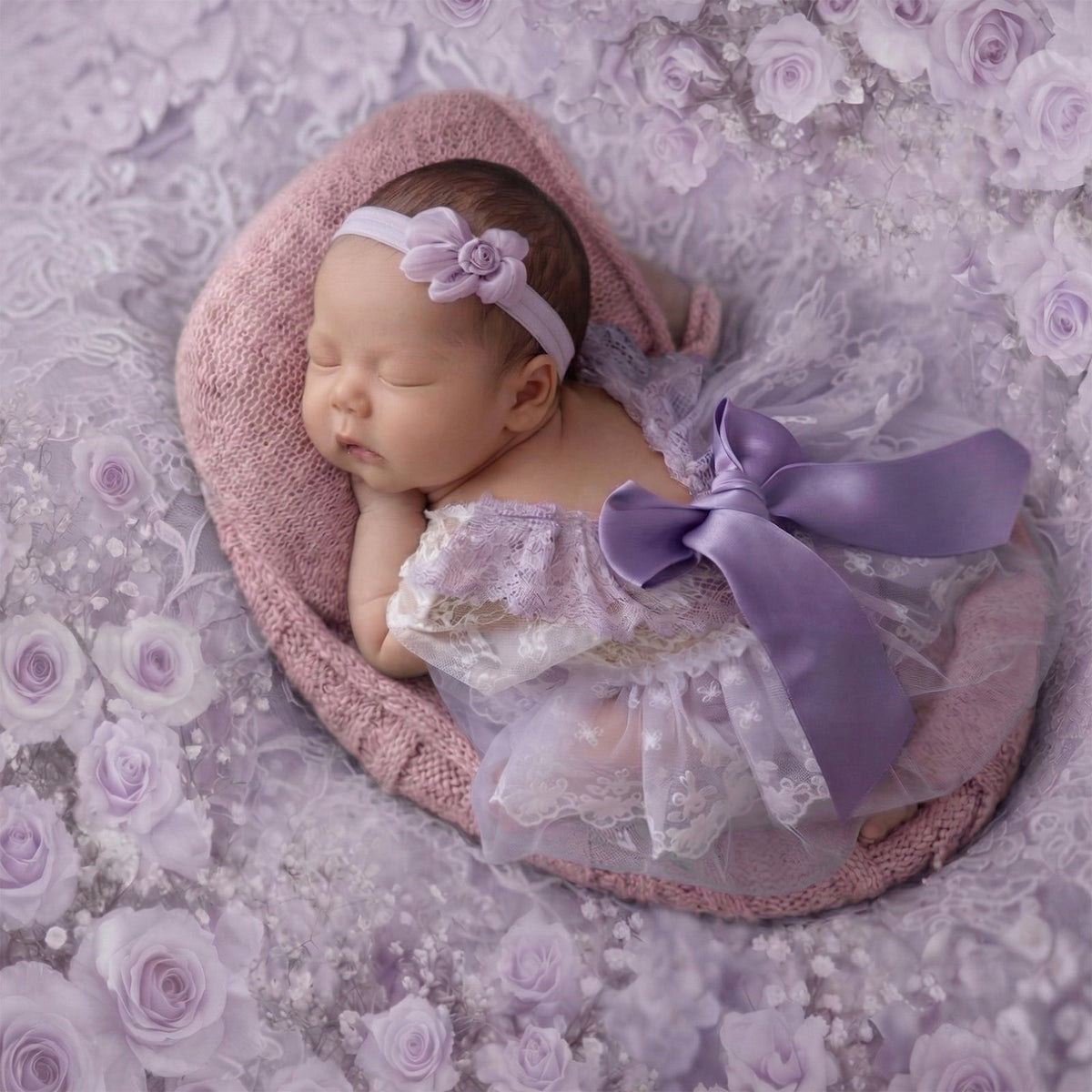 Lavender Lace Newborn Photography Romper & Headband Set - ForBaysyAngel
