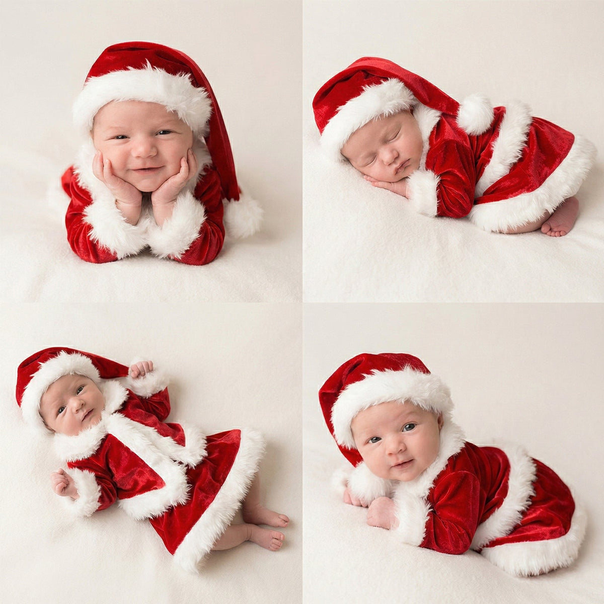 Newborn Baby Christmas Photo Props Outfit Infant Boys Girl Photoshoot Costume Red jumpsuit With Xmas Hat - ForBaysyAngel