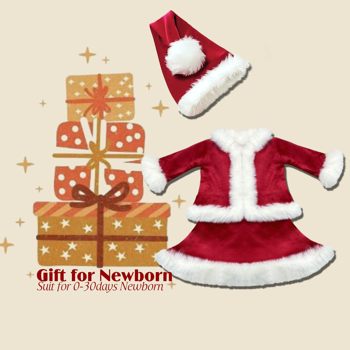 Newborn Baby Christmas Photo Props Outfit Infant Boys Girl Photoshoot Costume Red jumpsuit With Xmas Hat - ForBaysyAngel