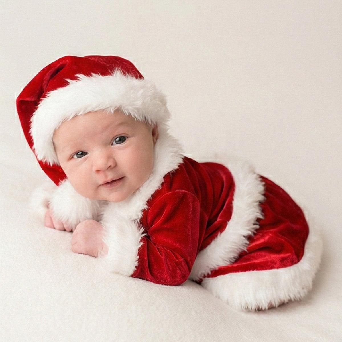 Newborn Baby Christmas Photo Props Outfit Infant Boys Girl Photoshoot Costume Red jumpsuit With Xmas Hat - ForBaysyAngel