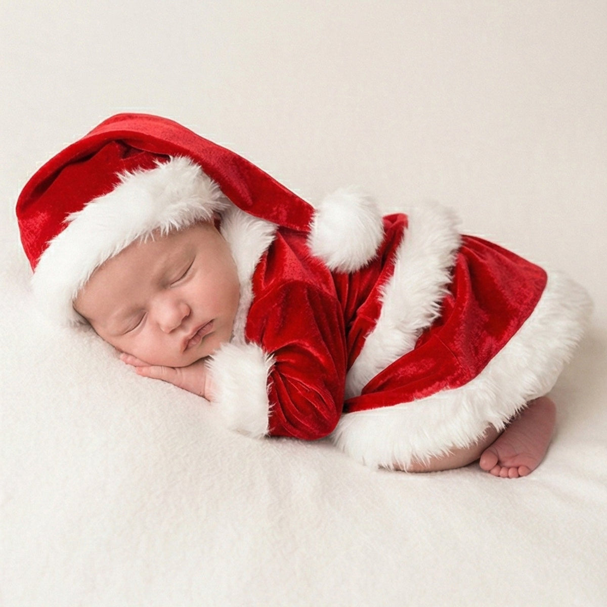 Newborn Baby Christmas Photo Props Outfit Infant Boys Girl Photoshoot Costume Red jumpsuit With Xmas Hat - ForBaysyAngel