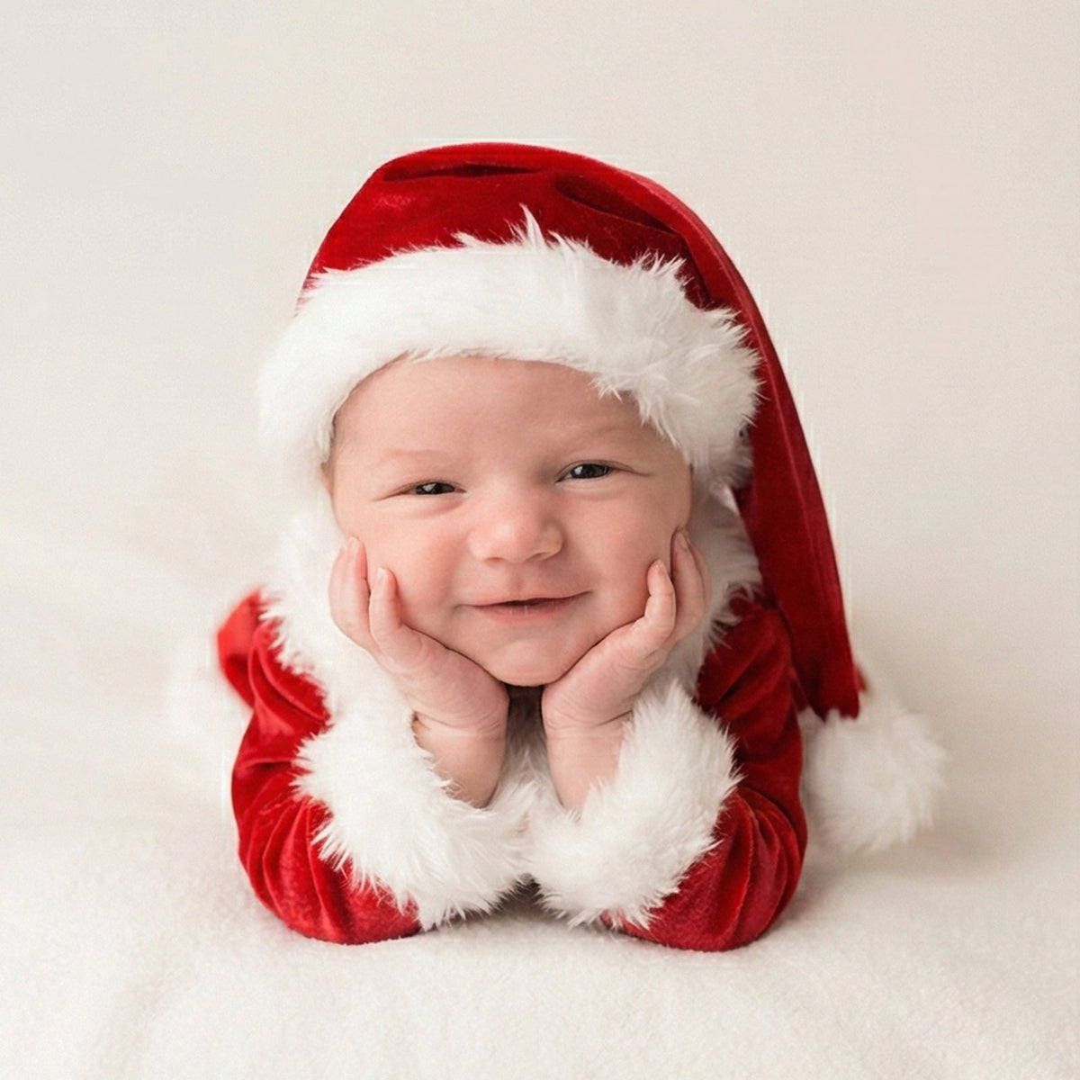 Newborn Baby Christmas Photo Props Outfit Infant Boys Girl Photoshoot Costume Red jumpsuit With Xmas Hat - ForBaysyAngel