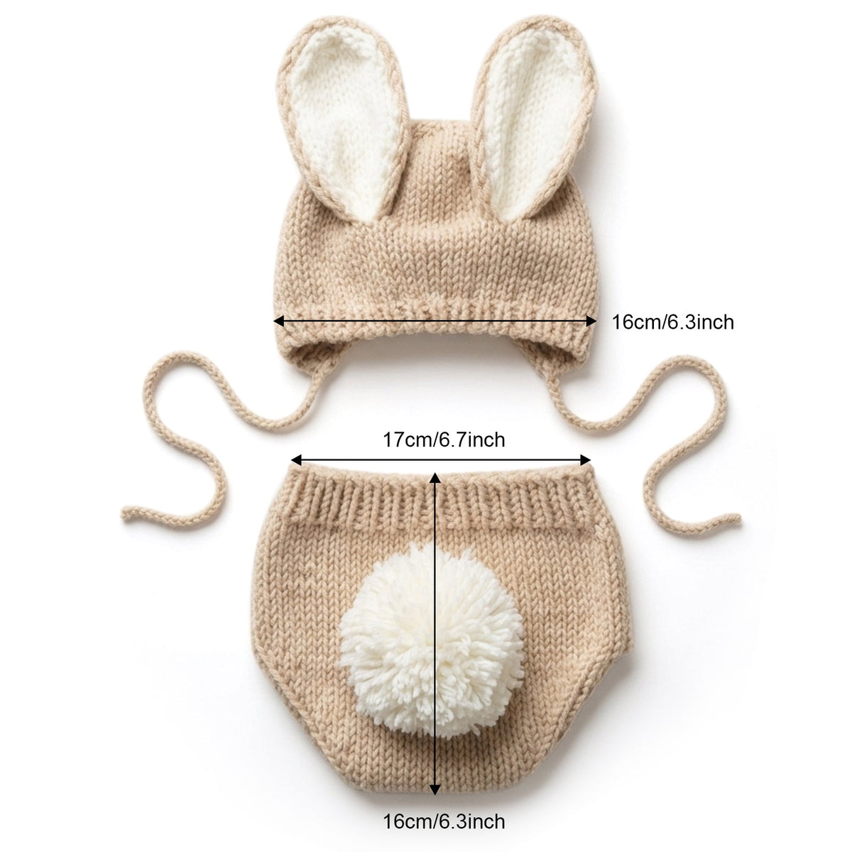 Newborn Bunny Photography Prop Easter Outfit with Pom Pom Tail - ForBaysyAngel