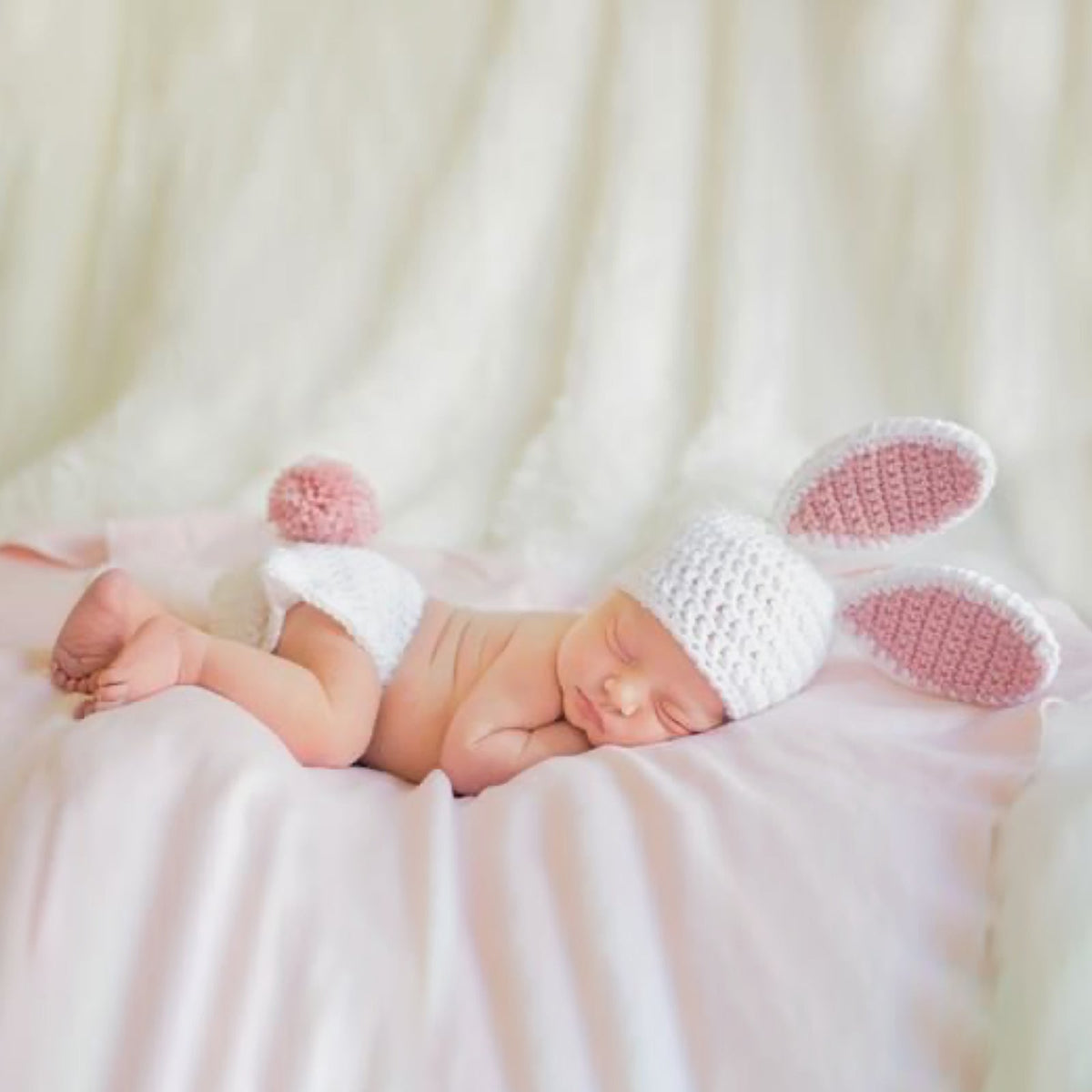 Newborn Bunny Photography Prop Easter Outfit with Pom Pom Tail - ForBaysyAngel