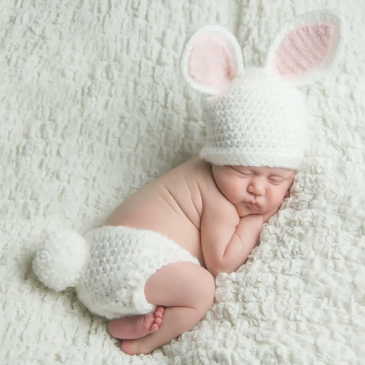 Newborn Bunny Photography Prop Easter Outfit with Pom Pom Tail - ForBaysyAngel