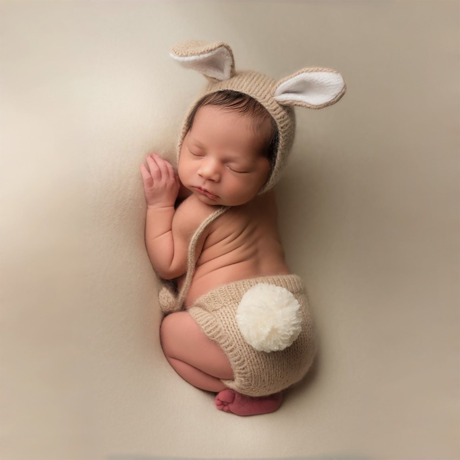 Newborn Bunny Photography Prop Easter Outfit with Pom Pom Tail - ForBaysyAngel