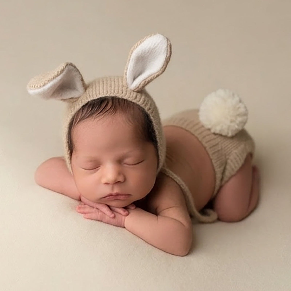 Newborn Bunny Photography Prop Easter Outfit with Pom Pom Tail - ForBaysyAngel