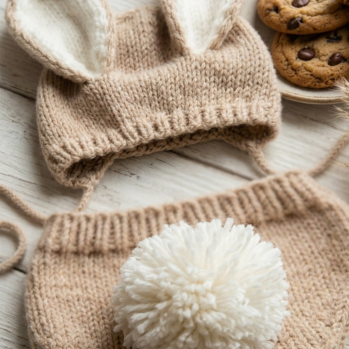 Newborn Bunny Photography Prop Easter Outfit with Pom Pom Tail - ForBaysyAngel