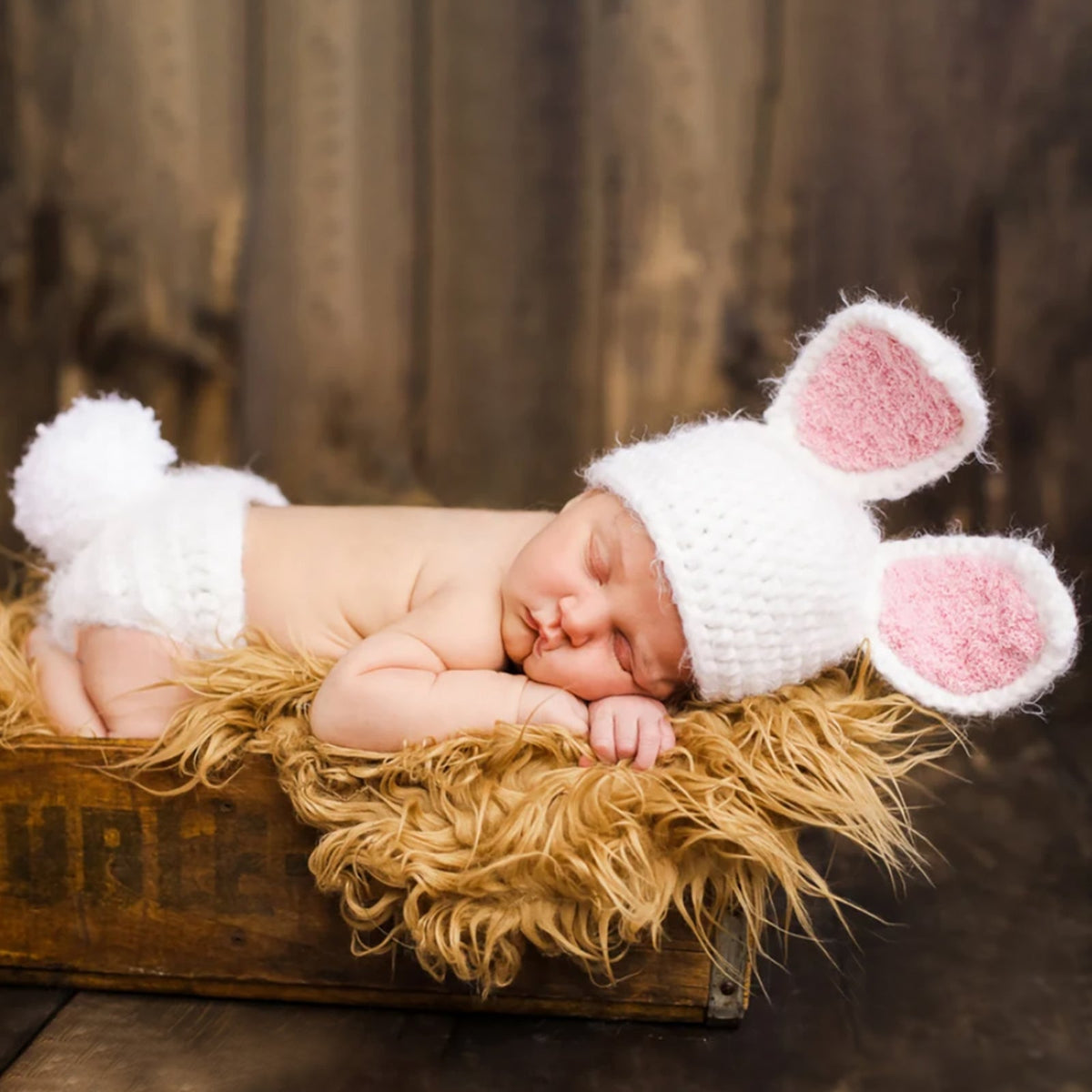 Newborn Bunny Photography Prop Easter Outfit with Pom Pom Tail - ForBaysyAngel