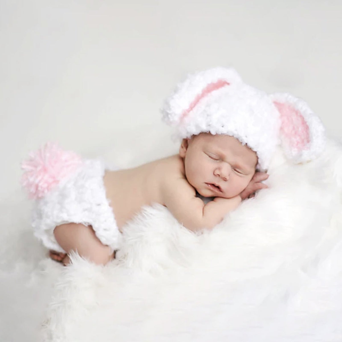 Newborn Bunny Photography Prop Easter Outfit with Pom Pom Tail - ForBaysyAngel