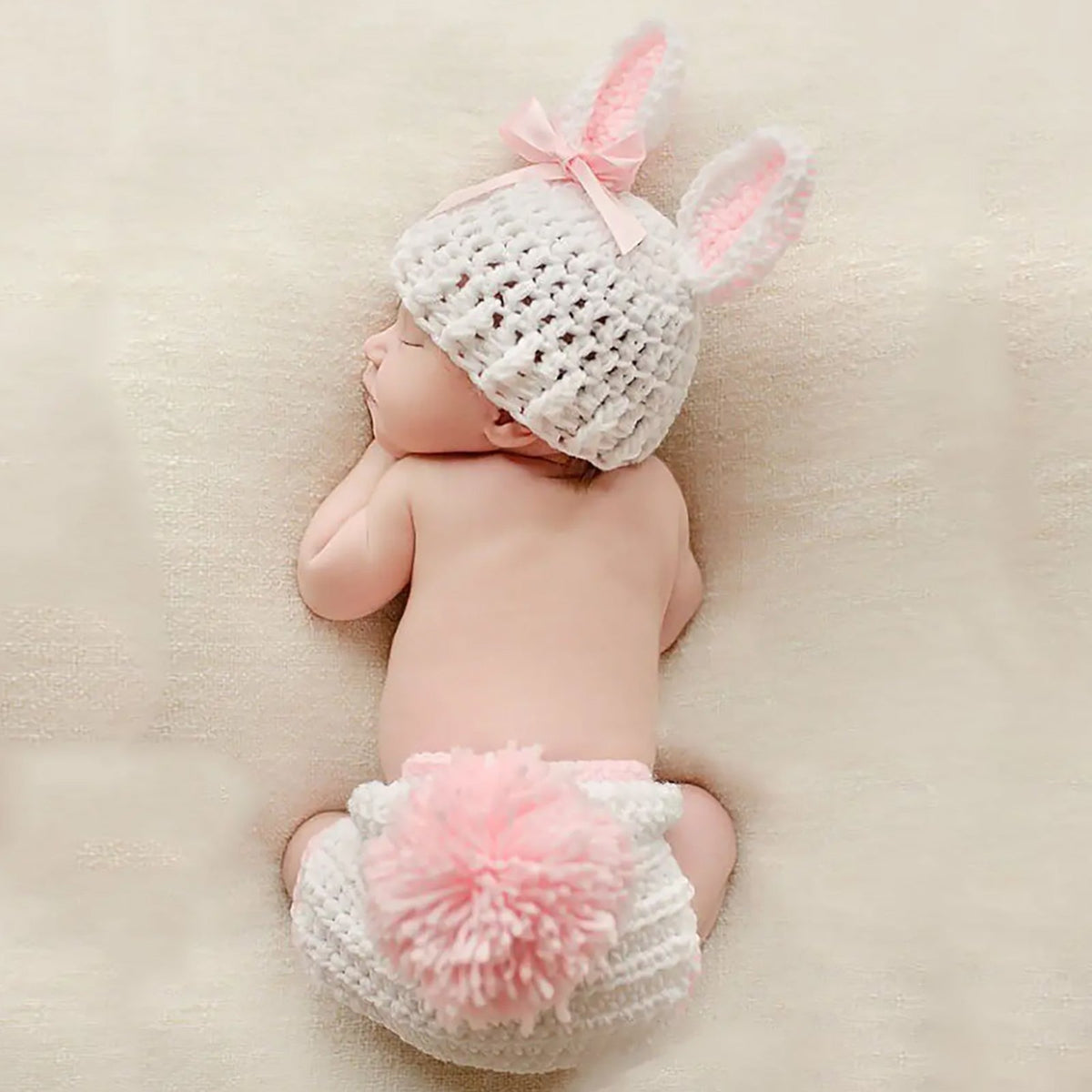 Newborn Bunny Photography Prop Easter Outfit with Pom Pom Tail - ForBaysyAngel
