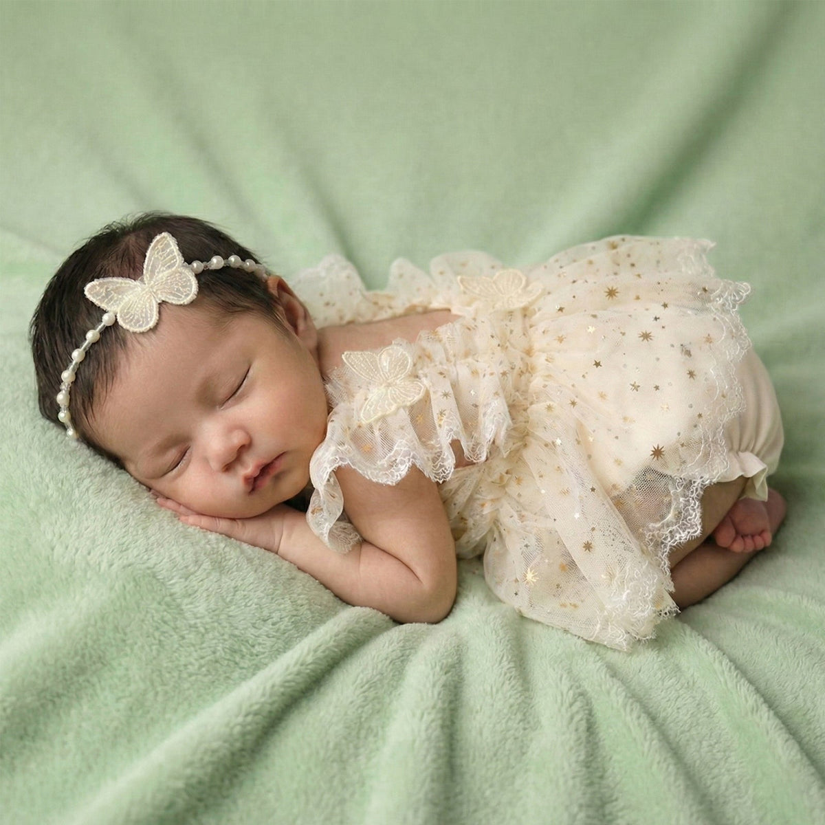 Newborn Girls Photography Prop Outfit - Butterfly Tulle Lace Romper with Headband - ForBaysyAngel