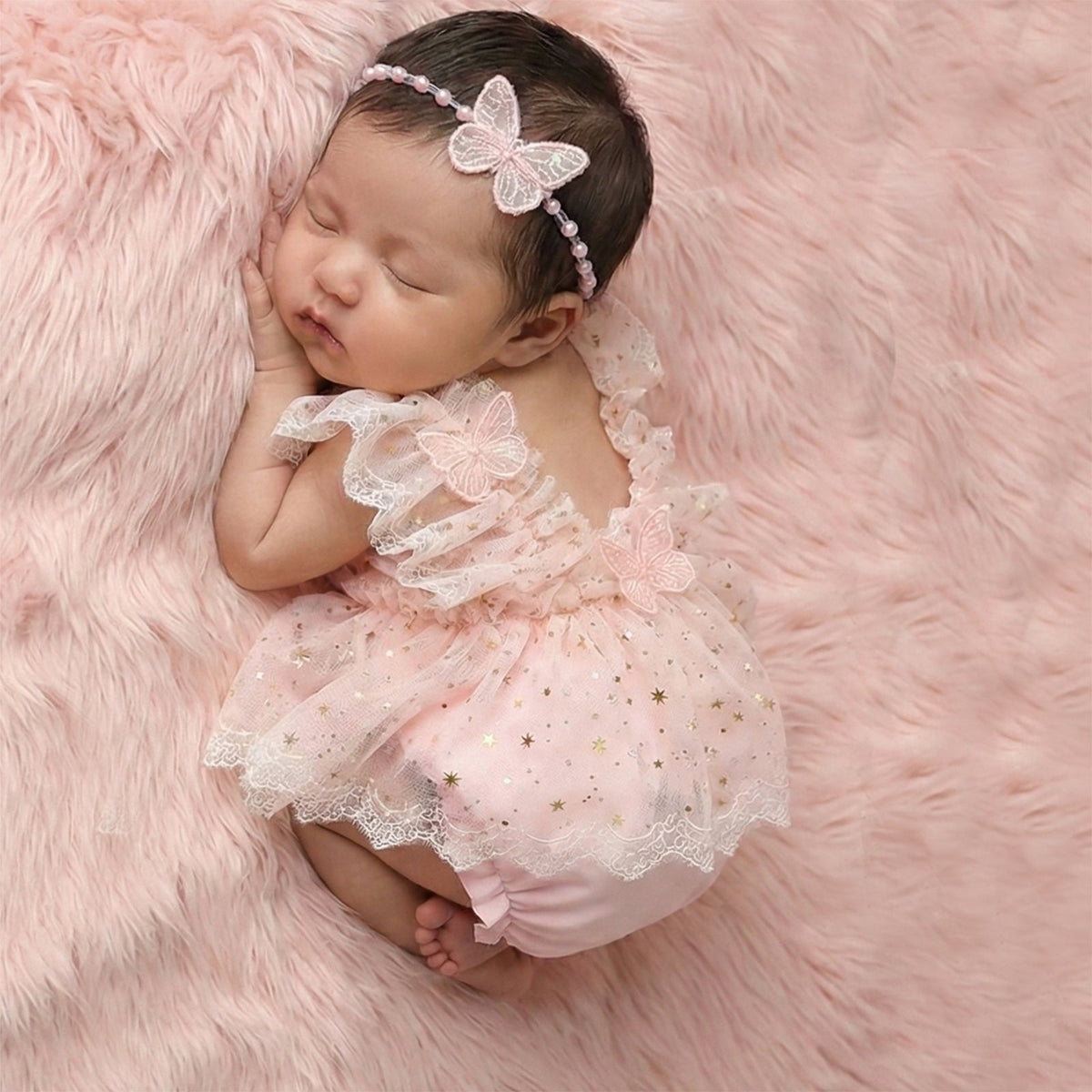 Newborn Girls Photography Prop Outfit - Butterfly Tulle Lace Romper with Headband - ForBaysyAngel
