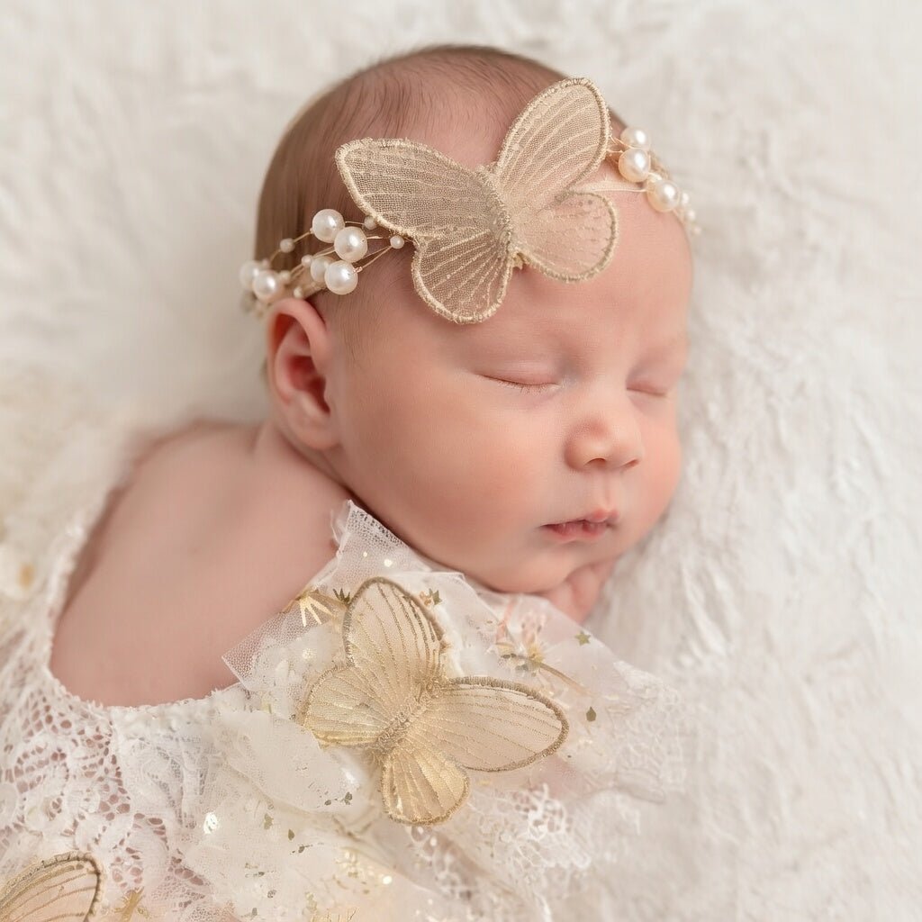 Newborn Girls Photography Prop Outfit - Butterfly Tulle Lace Romper with Headband - ForBaysyAngel