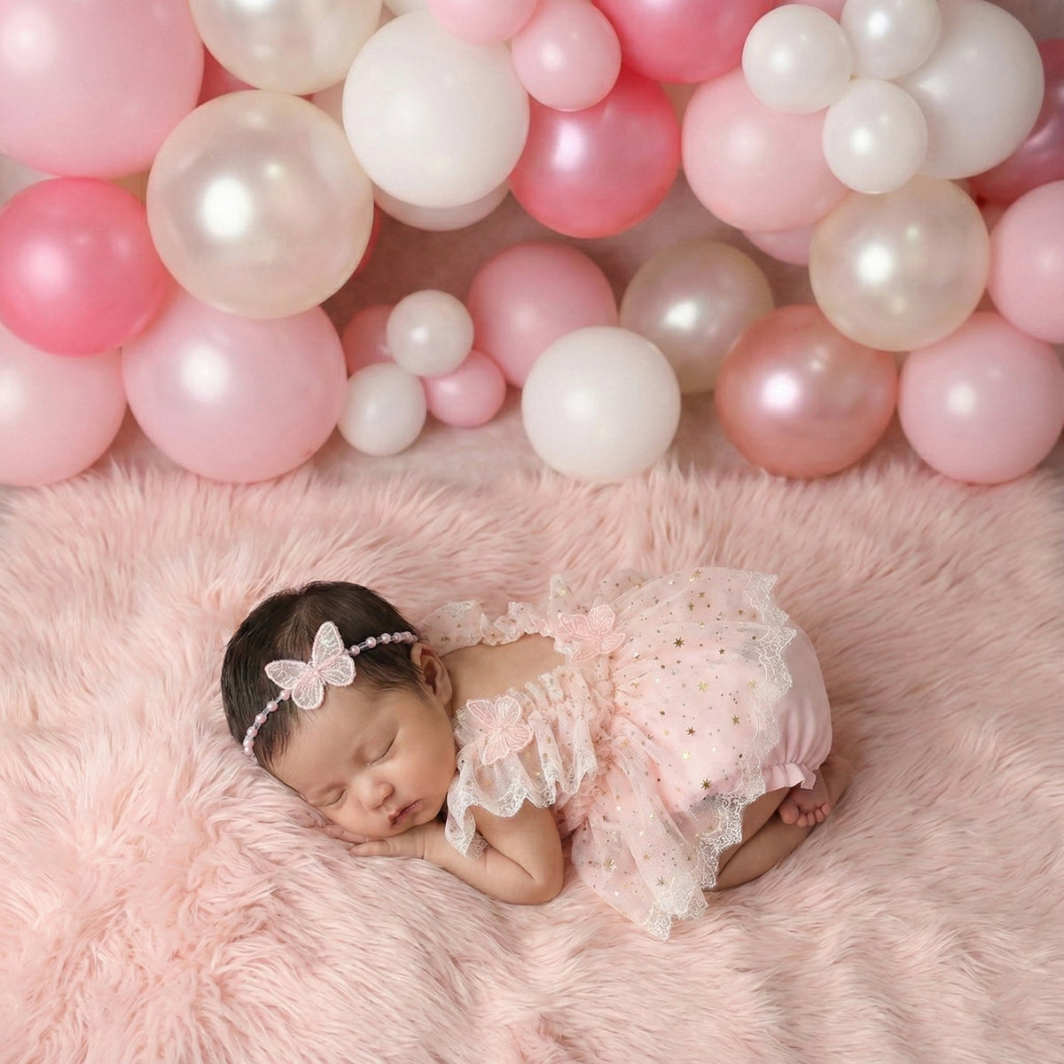 Newborn Girls Photography Prop Outfit - Butterfly Tulle Lace Romper with Headband - ForBaysyAngel