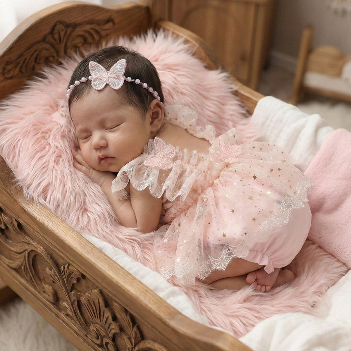 Newborn Girls Photography Prop Outfit - Butterfly Tulle Lace Romper with Headband - ForBaysyAngel