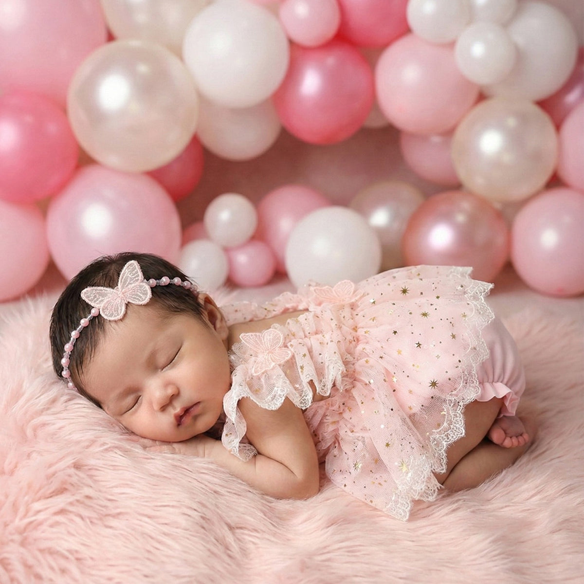 Newborn Girls Photography Prop Outfit - Butterfly Tulle Lace Romper with Headband - ForBaysyAngel