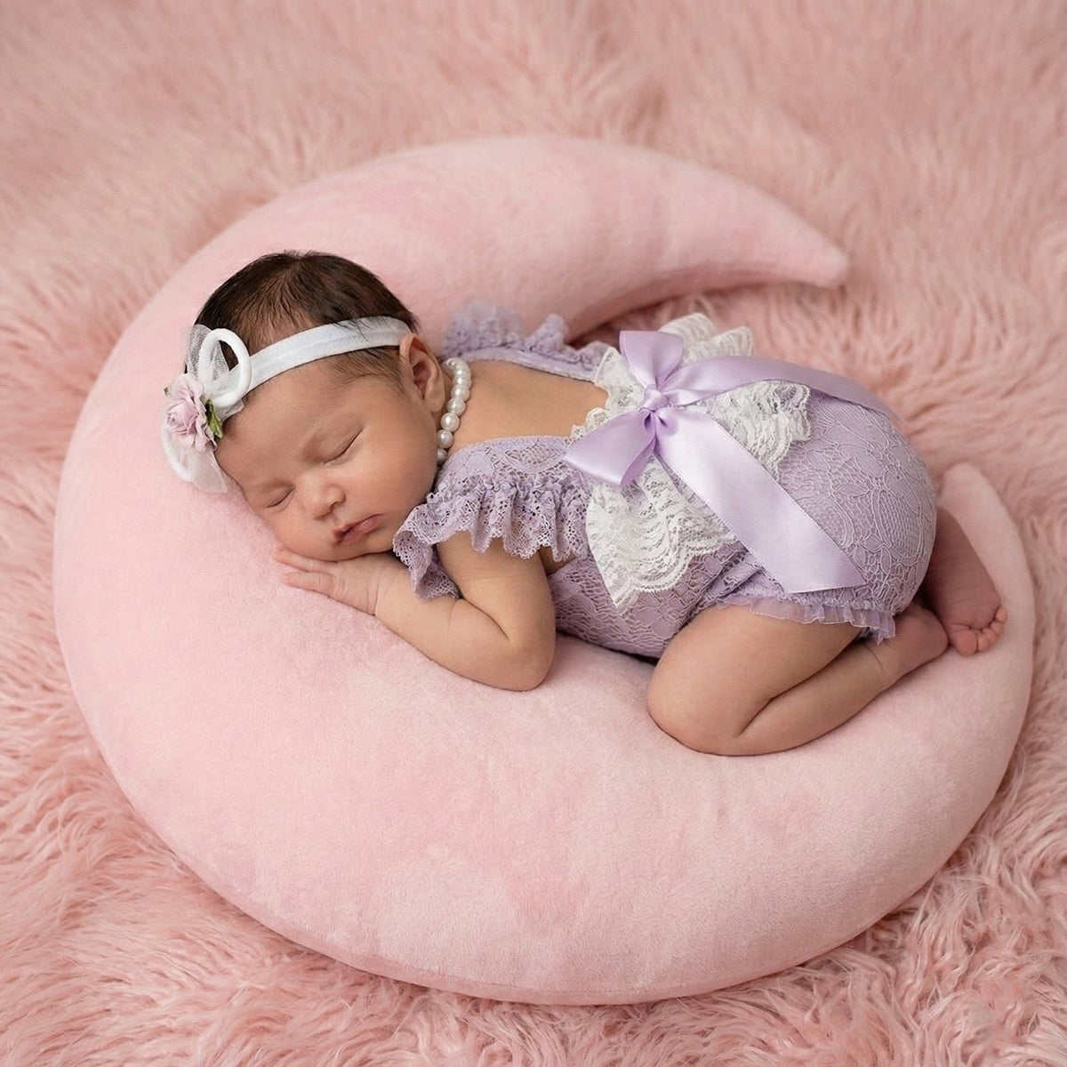 Newborn Lace Photo Romper Outfits For Girls with Bow Headband Set - ForBaysyAngel