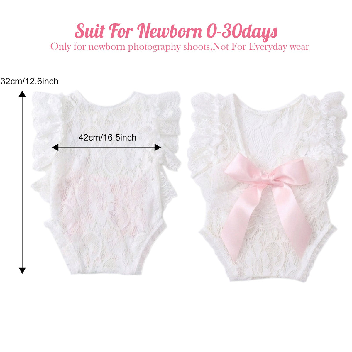 Newborn Lace Photo Romper Outfits For Girls with Bow Headband Set - ForBaysyAngel