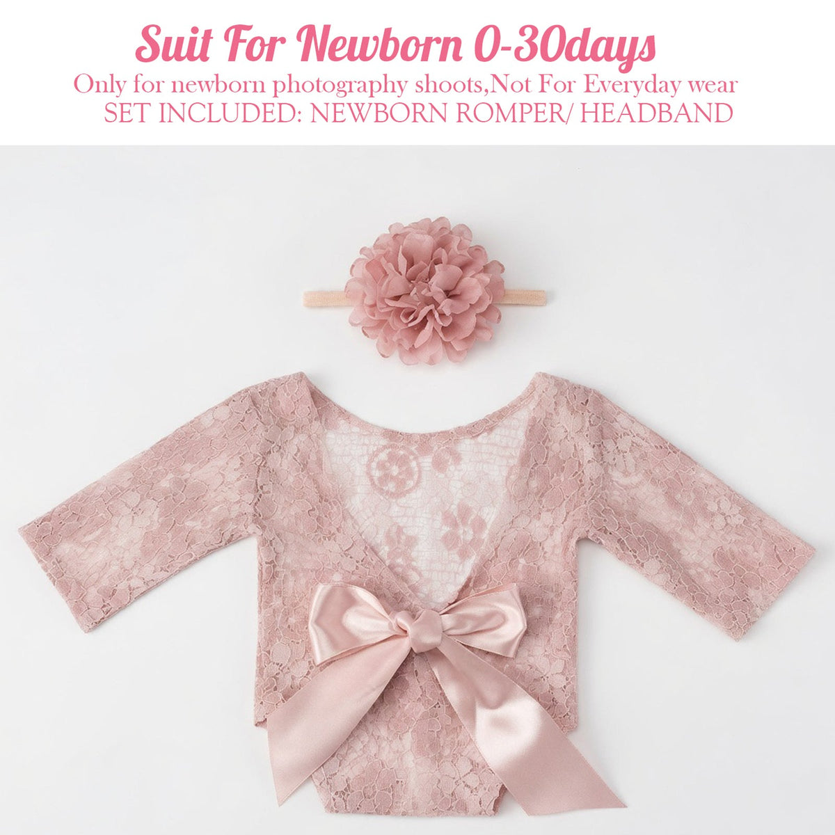 Newborn Lace Romper with Flower Headband Baby Girl Photo Props Outfit - ForBaysyAngel
