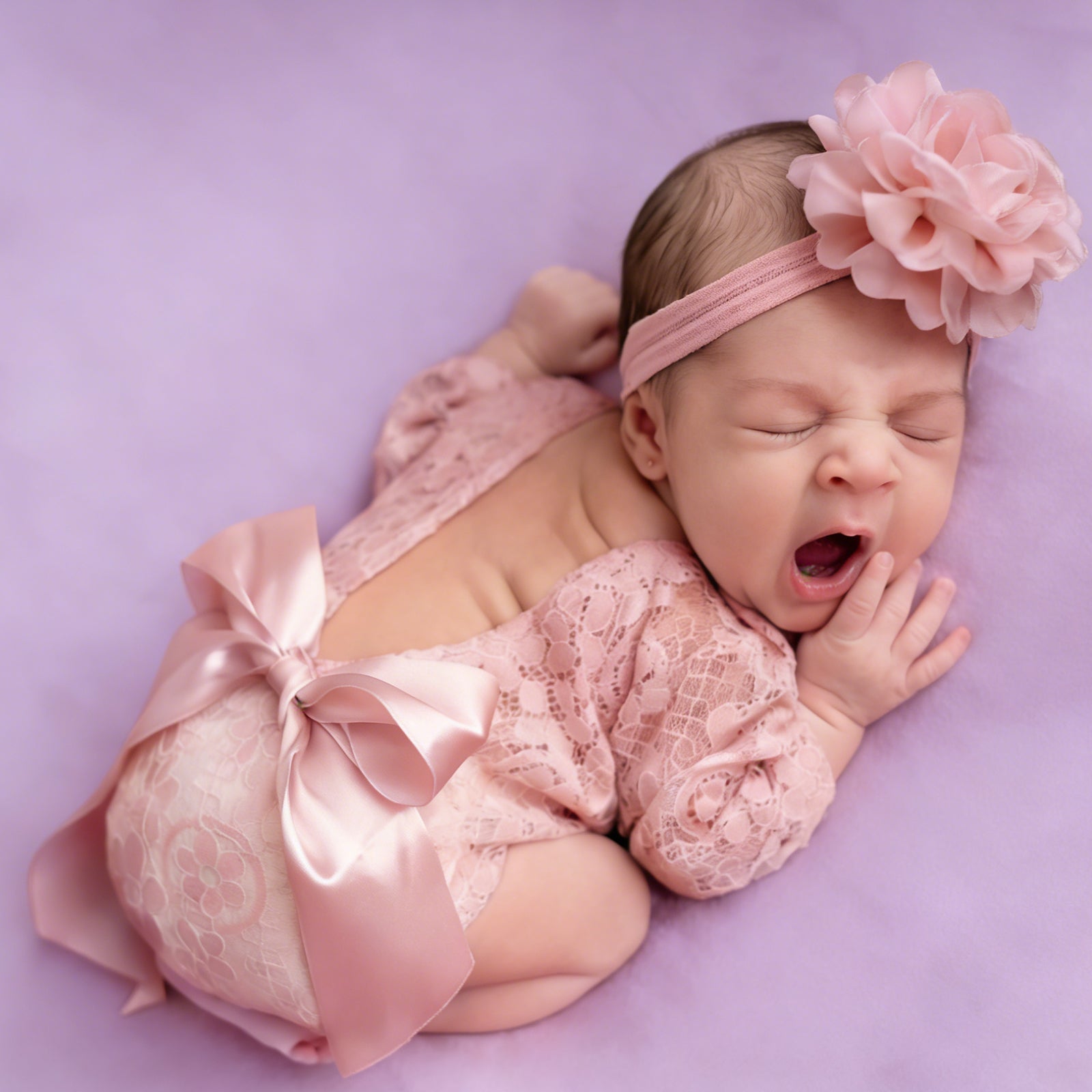 Newborn Lace Romper with Flower Headband Baby Girl Photo Props Outfit - ForBaysyAngel