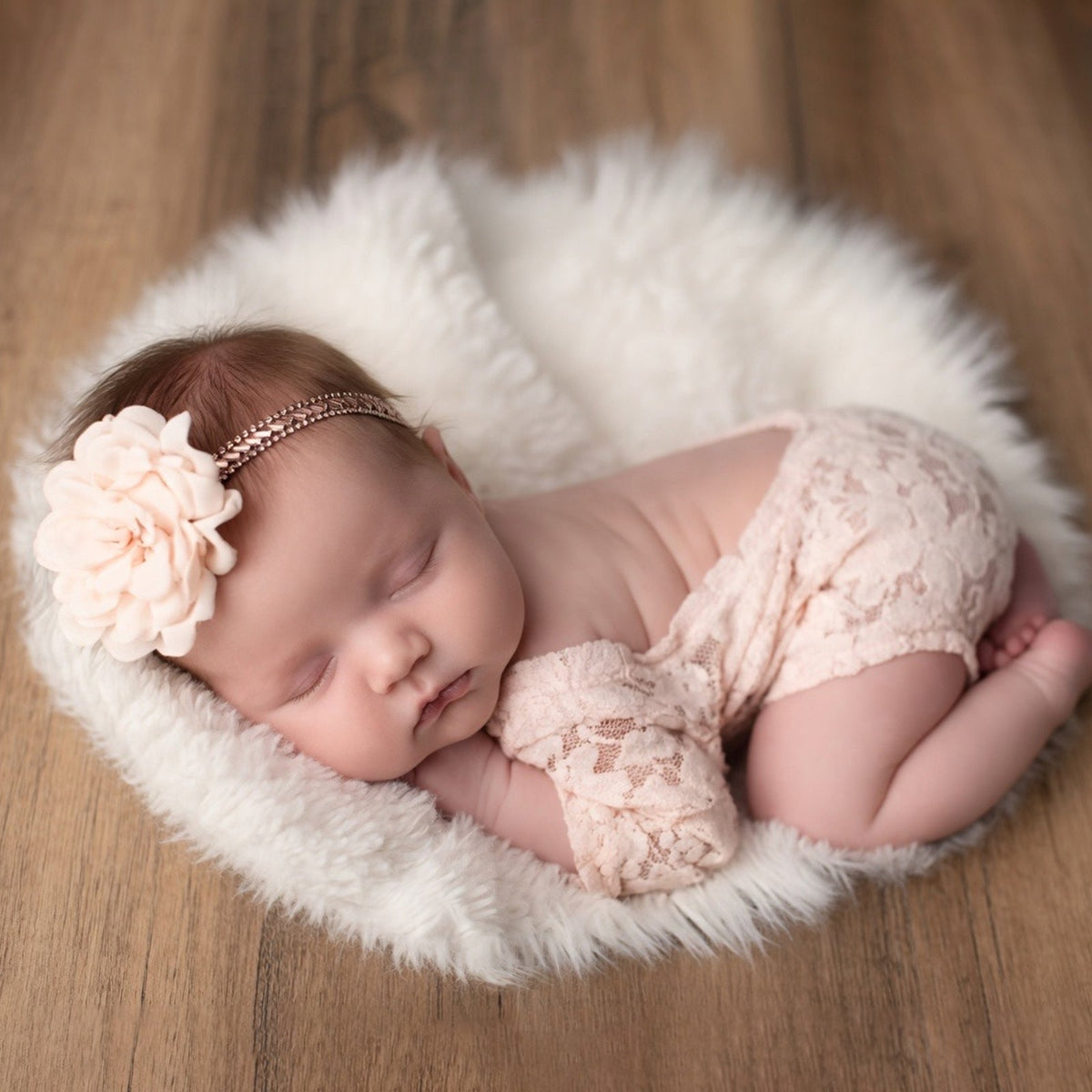 Newborn Lace Romper with Flower Headband Ivory Lace Baby Outfit - ForBaysyAngel