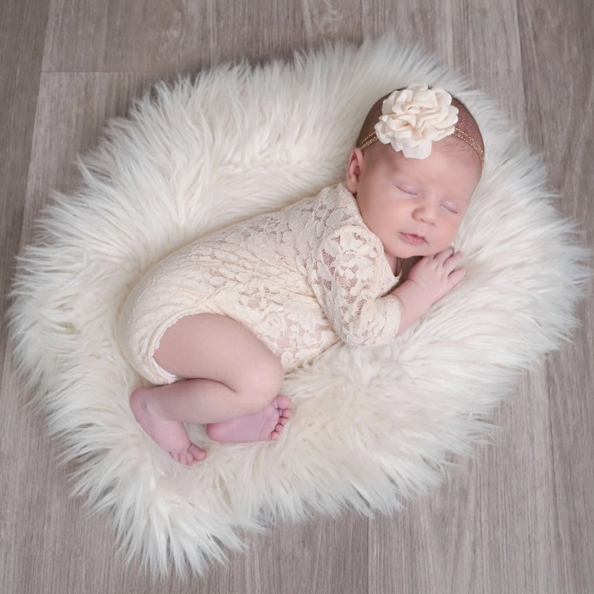 Newborn Lace Romper with Flower Headband Ivory Lace Baby Outfit - ForBaysyAngel
