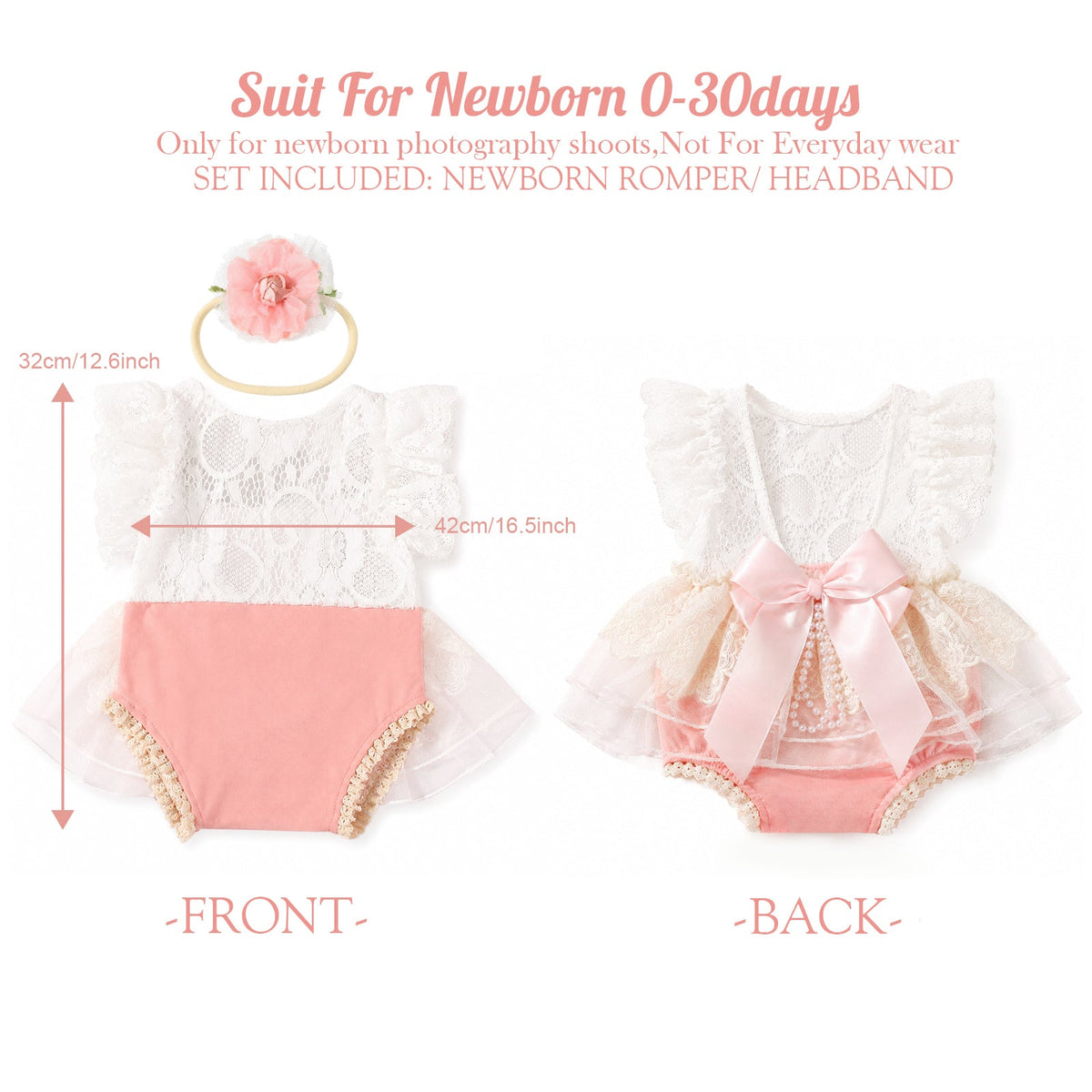 Newborn Lace Romper with Headband Set-Vintage Lace Baby Girl Photography Outfit - ForBaysyAngel