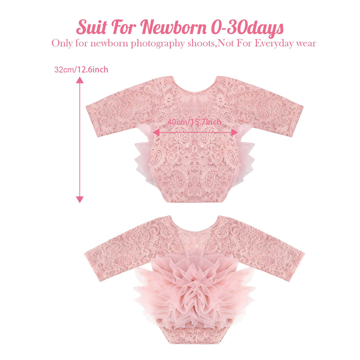 Newborn Photography Lace Romper Tutu Dress Bow Headband Set - ForBaysyAngel