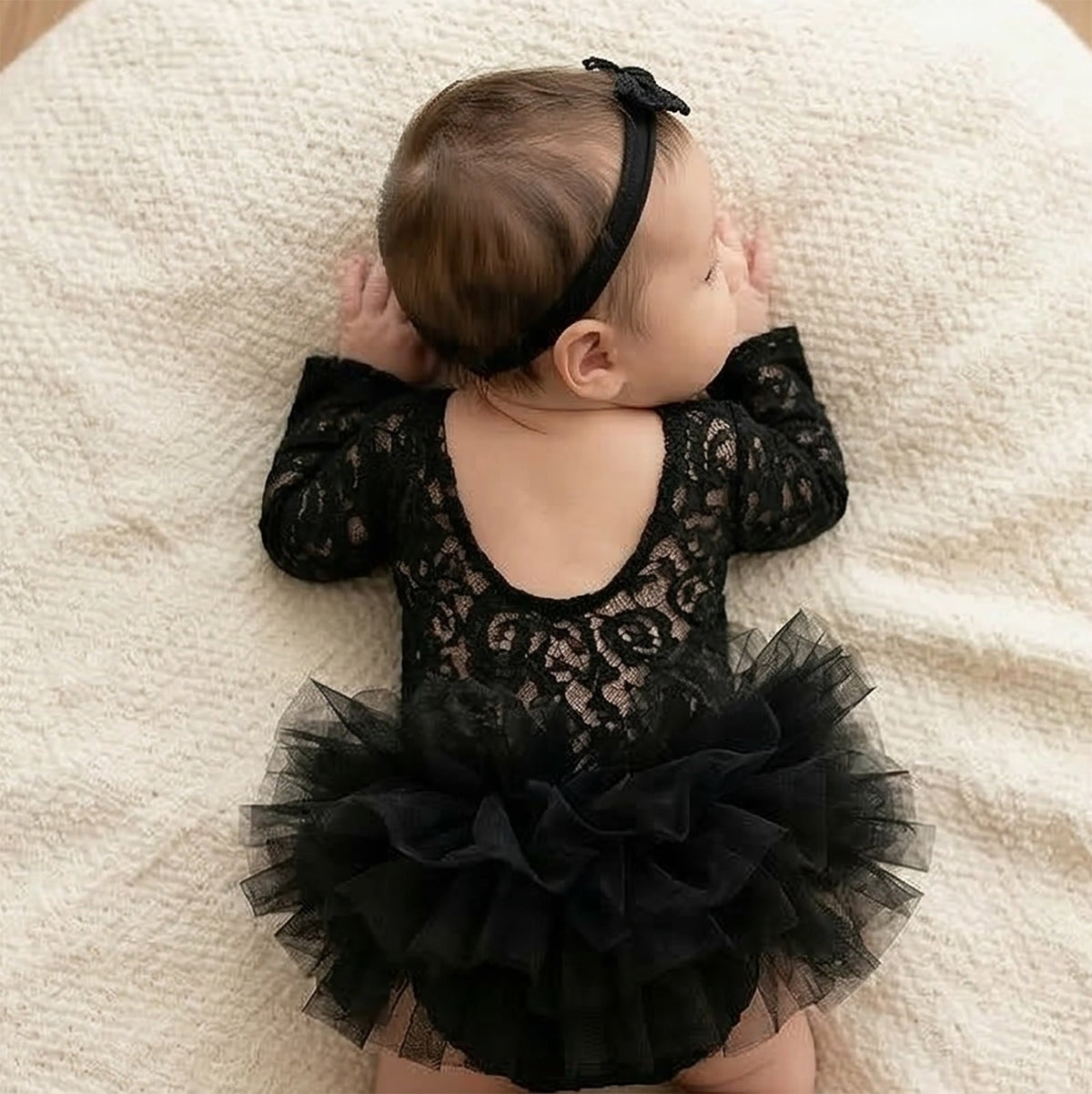 Newborn Photography Lace Romper Tutu Dress Bow Headband Set - ForBaysyAngel